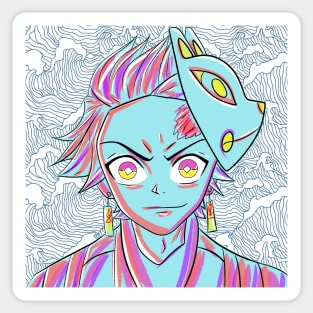 the demon slayer, tanjiro kamado in wallpaper art Sticker